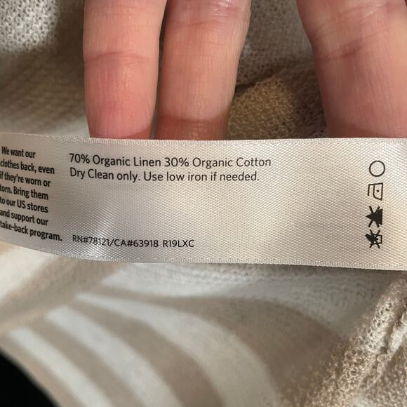 Eileen Fisher Organic Linen and Cotton Sweater Tan White Stripe XL - Picture 5 of 6